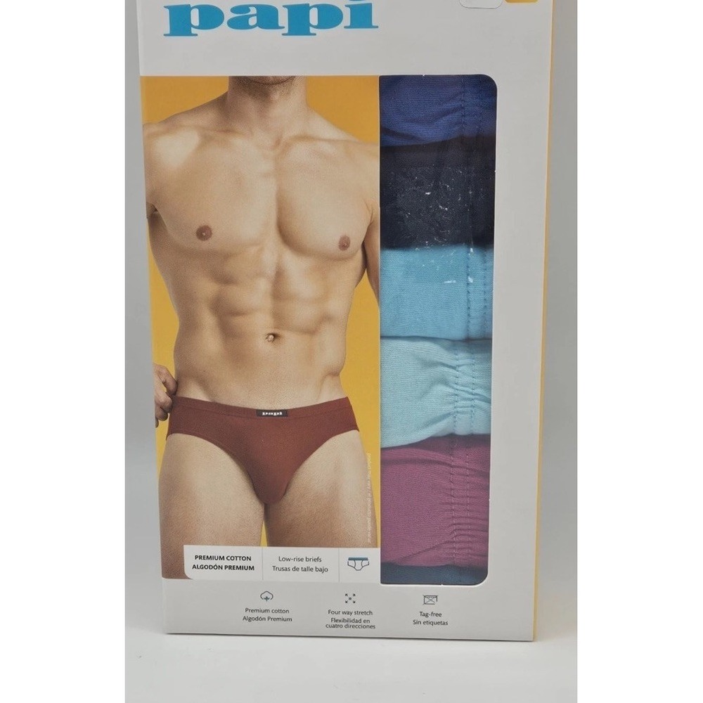 Papi 6-Men's Premium Cotton Low Rise Briefs‎ Large (36-38)  Blues/Pink/Black